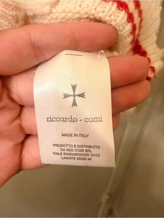 Riccardo Comi Stranger Hair Cream V-Neck Sweater with Red Trim - Picture 4 of 5